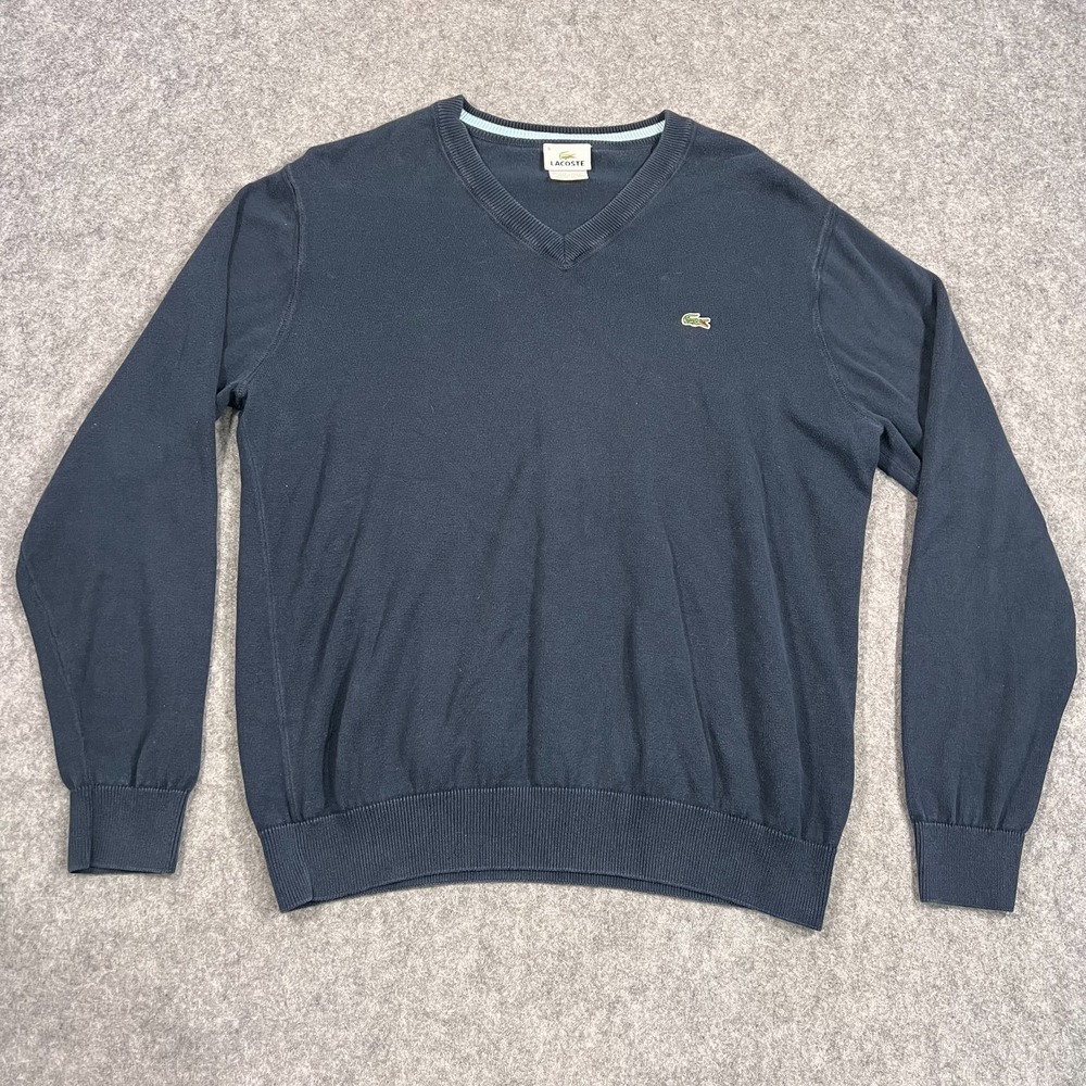 Lacoste Navy Blue Lightweight Knit V-Neck Pullover Sweater Men's Size 5 Large